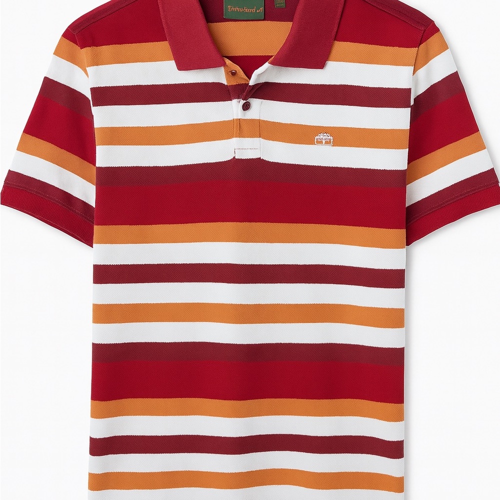 Timberland Red Yellow Striped Polo Shirt Mens S Organic Cotton Casual Preppy